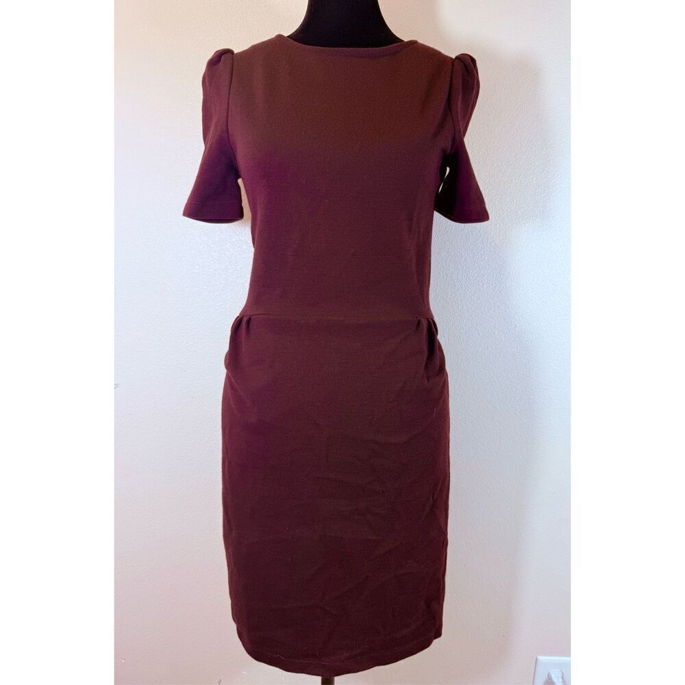 Sessun Wool Blend Burgundy Midi Short Sleeve Dress Women's Medium